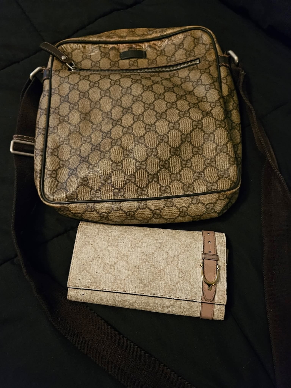 Gucci Beige/Brown GG Monogram Crossbody Bag with Wallet